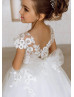 Pearl Beaded Ivory Lace Tulle Flower Girl Dress